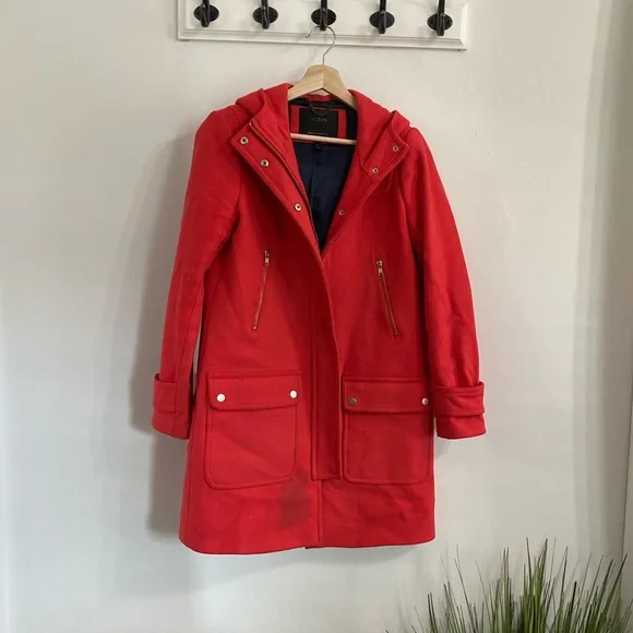 J.Crew Bright Coral Hooded Wool Coat - Picture 4 of 6